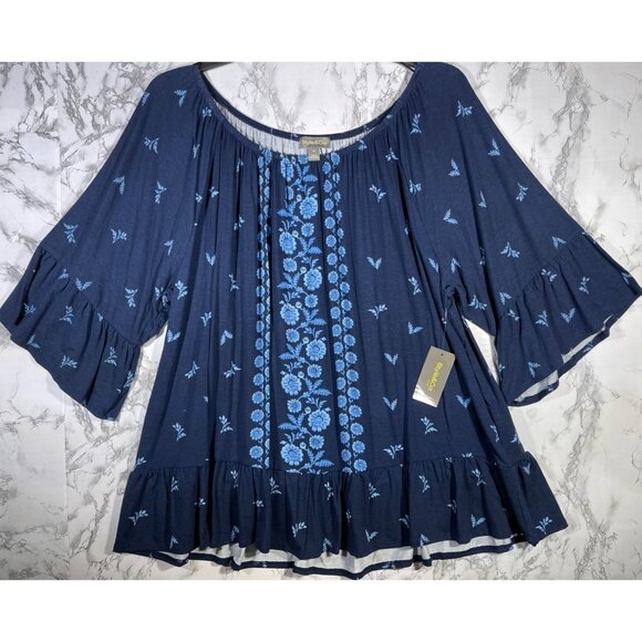 Style & Co. Tops - Style & Co Blue Floral Blouse with Ruffle Sleeves Size 3X